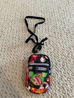 LeSportsac Black Multicolor Mini Crossbody Pouch with Lanyard